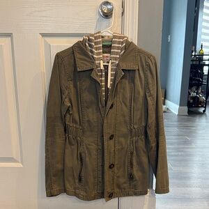 Mossimo Supply Co. Olive Utility Jacket with Striped Hood